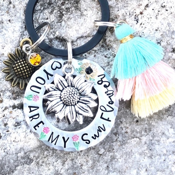 You are my Sunflower - Sunflower Keychain - Hand Stamped Keychain - Sunflower - Picture 3 of 5